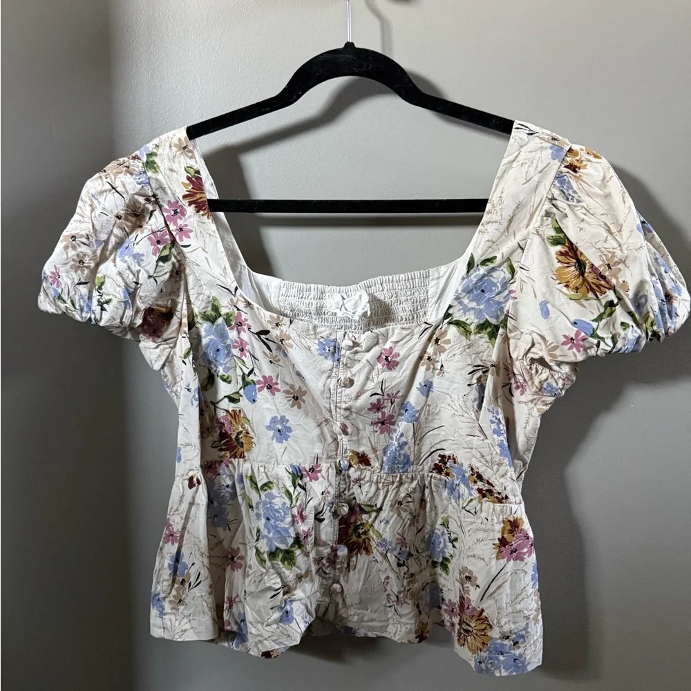 Anthropologie Puff Sleeve Peplum Top